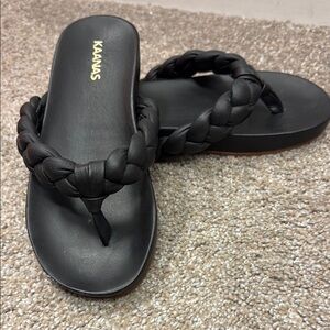 NWOT Kaanas Black Braided Sandals with Woven Straps